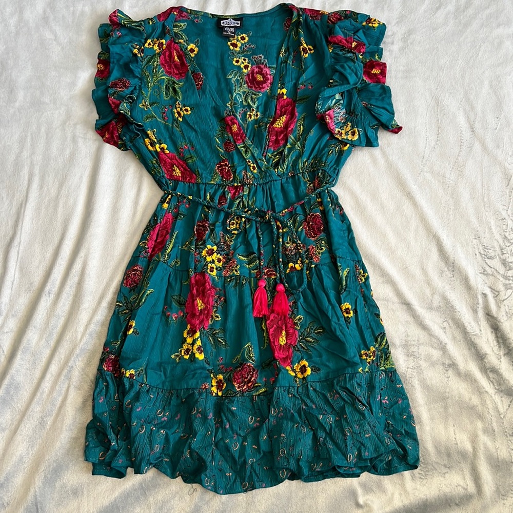 Angie A line teal flower dress